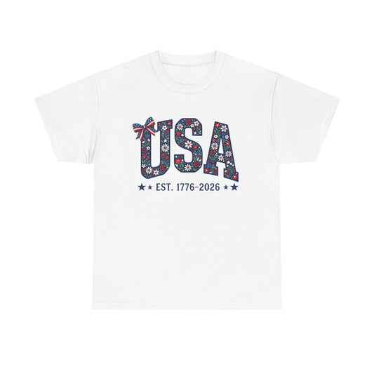 USA Floral Patriotic Tee | EST. 1776 2026