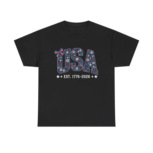 USA Floral Patriotic Tee | EST. 1776 2026